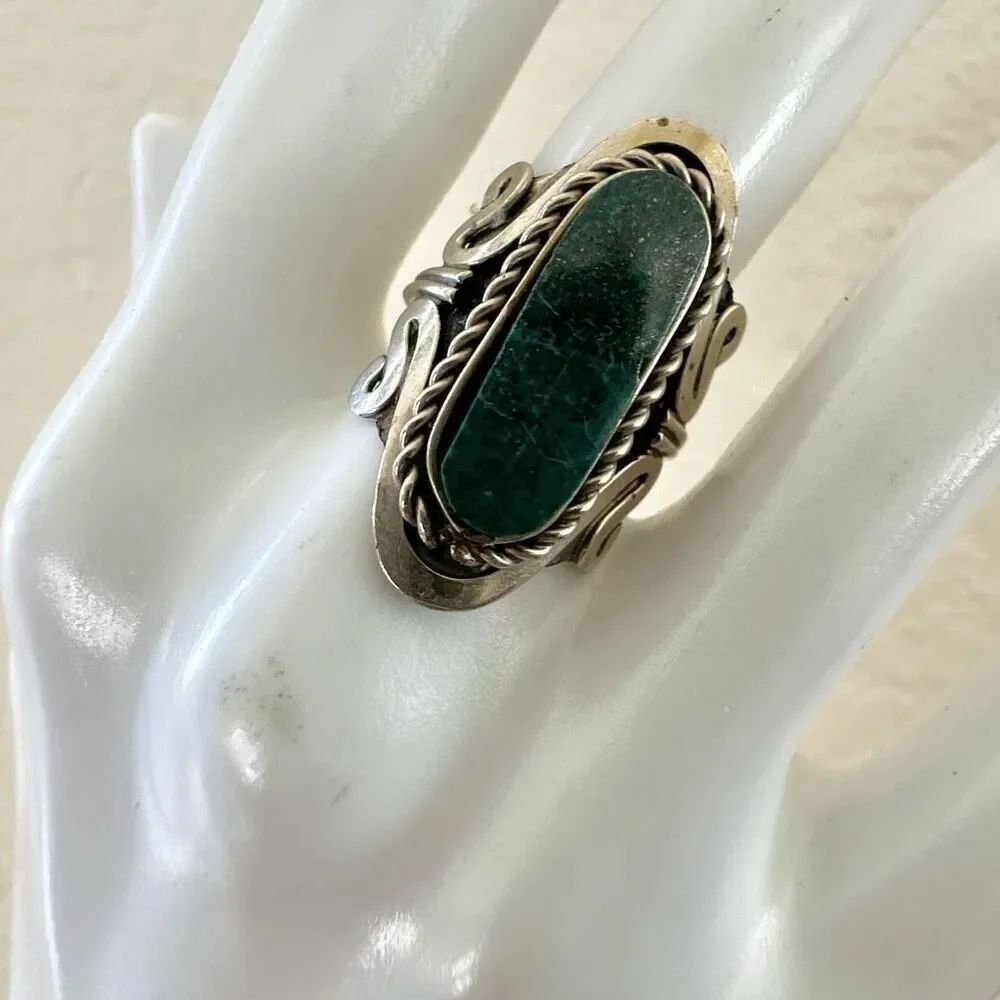 Chrysocola oval  silver tone cocktail ring